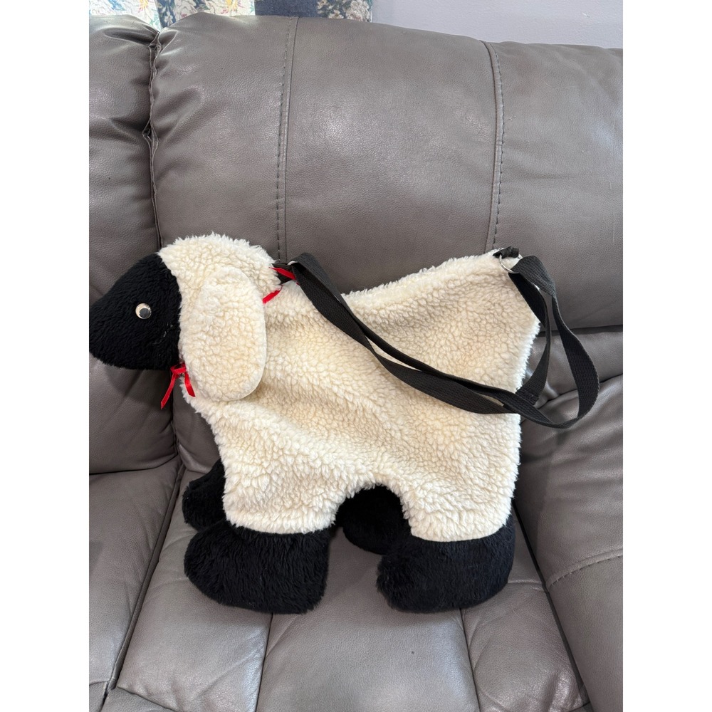 Loose Threads Plush Sheep Crossbody Bag Cream Black Sherpa Novelty Lamb Purse